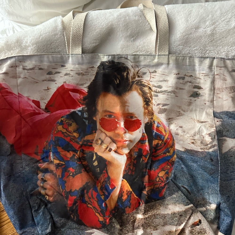 Red and Blue Tote Bag with Vibrant Design